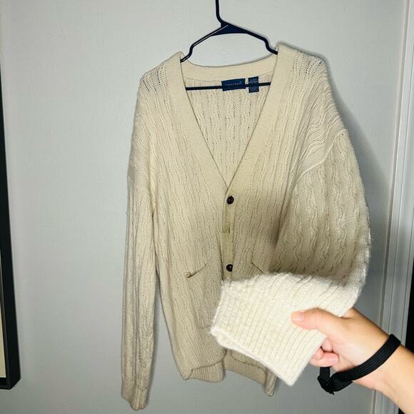 Vintage 80s Towncraft Acrylic Slouchy Cabled Oversized Cardigan Grande Size XL - Picture 2 of 8